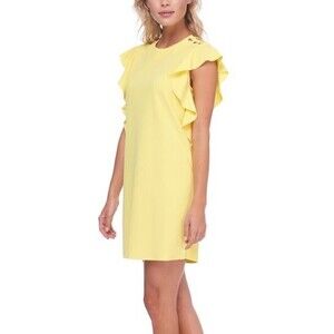 ABS Collection Women's Ruffle Cap Sleeve Lace Up Shoulder Dress In Yellow L $180